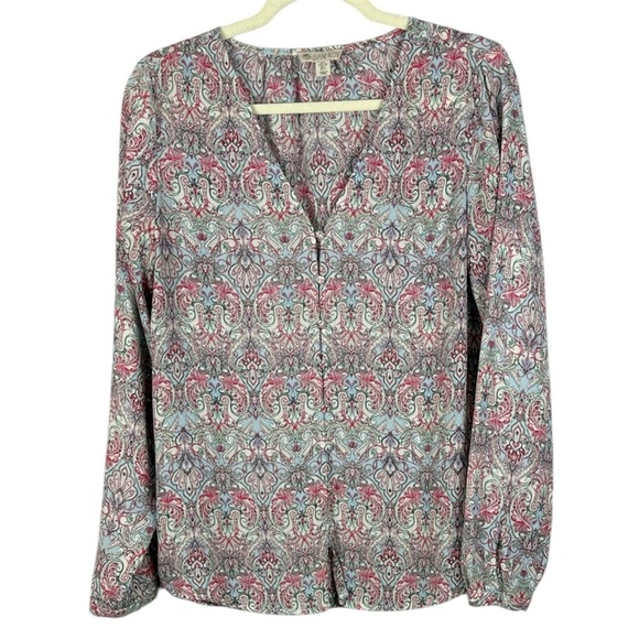 Eliane Rose Tops - Eliane Rose Paisley V-Neck Long Sleeve Large Blouse - Pink Multi